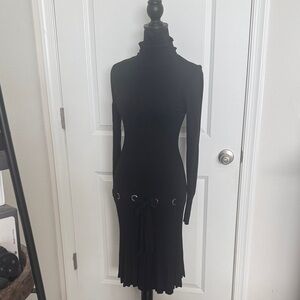 VENUS Black Long Sleeve Dress with Pleated Skirt
